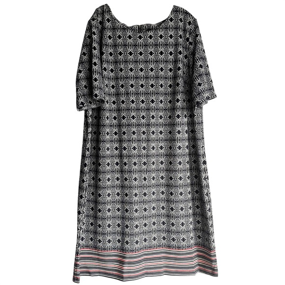 Ile New York Dresses & Skirts - Women Geometric Print Dress Blue Cream Plus Size 22W Casual Workwear Midi Spring